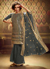 Grey Sequence Embroidered Gharara Suit