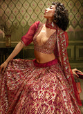 Indian Clothes - Rouge Red Embroidered Party Wear Lehenga Choli