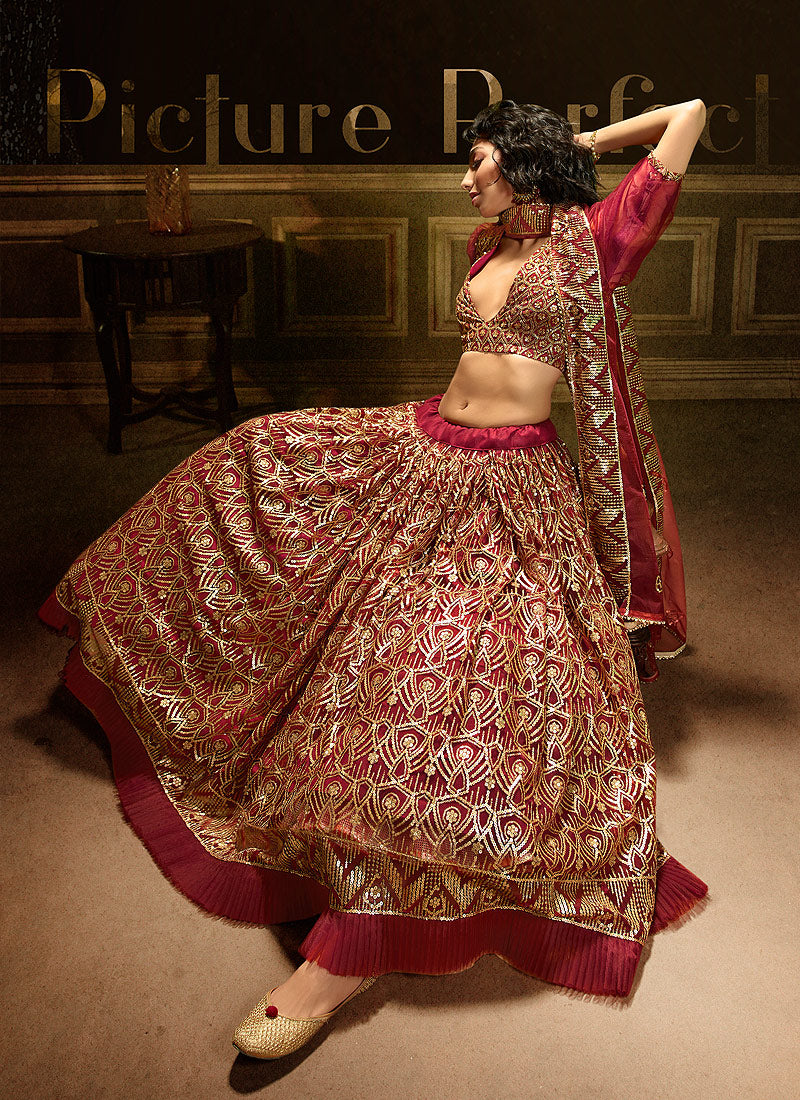 Indian  Lehanga - Rouge Red Embroidered Party Wear Lehenga Choli In usa uk canada
