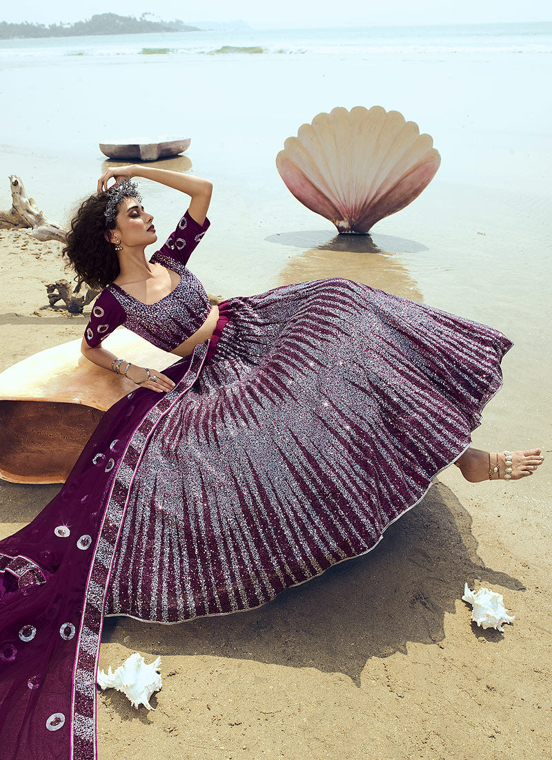 Indian Lehanga - Wine Embroidered Lehenga Choli In usa uk canada 