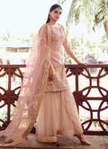 Peach Mirror Embroidered Gharara Suit