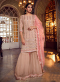 Peach And Pink Mirror Embroidered Gharara Suit