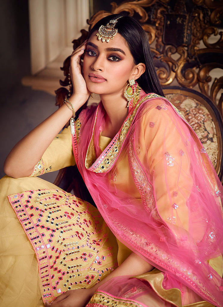 Yellow And Pink Mirror Gharara Suit In usa