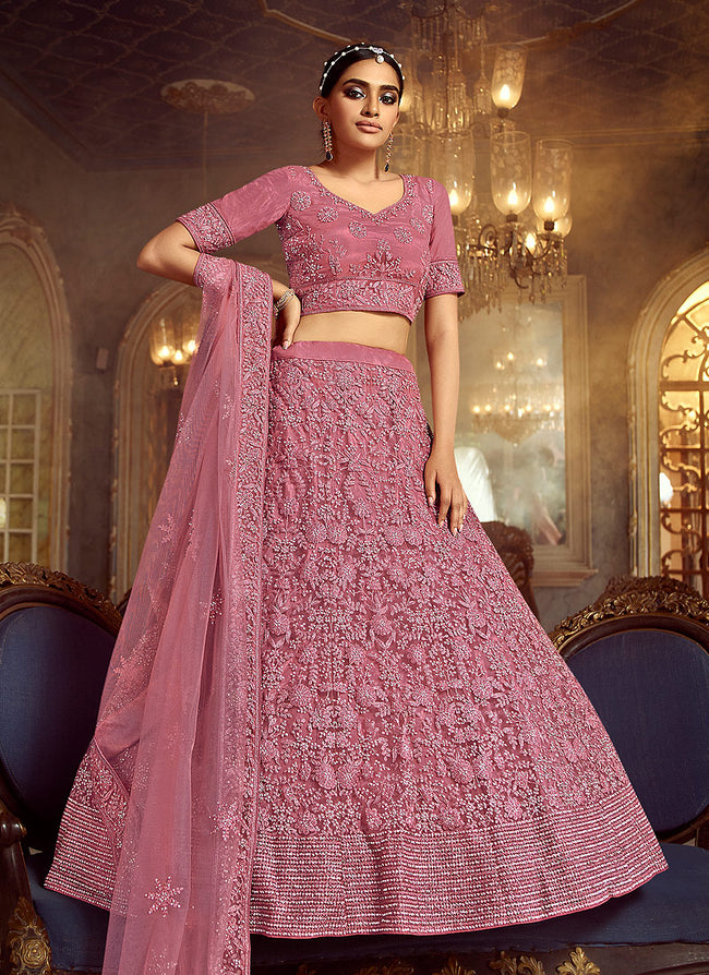 Pink Wedding Lehenga Choli With Handwork Embroidery