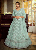 Aqua Blue Wedding Lehenga Choli With Handwork Embroidery