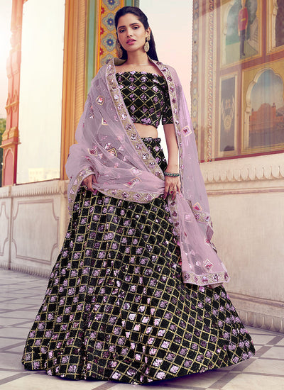 Black And Pink Sequence Embroidered Lehenga Choli