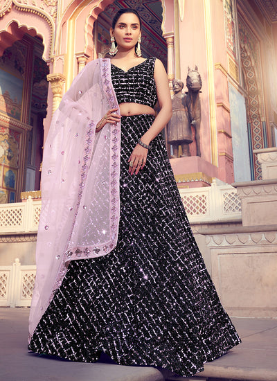 Black And Purple Sequence Embroidered Lehenga Choli