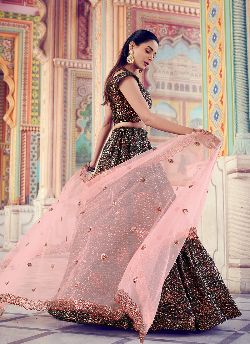Black And Peach Lehenga Choli In usa uk canada