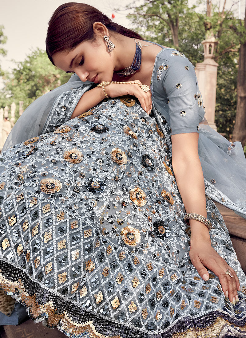 Grey Golden Lehenga Choli In usa