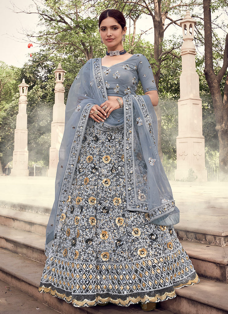 Grey Golden Sequence Lehenga Choli