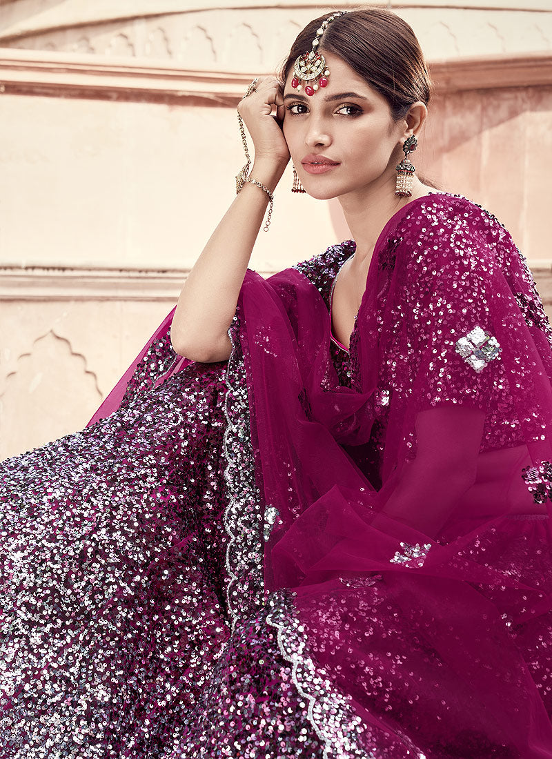 Wine And Silver Lehenga Choli In usa