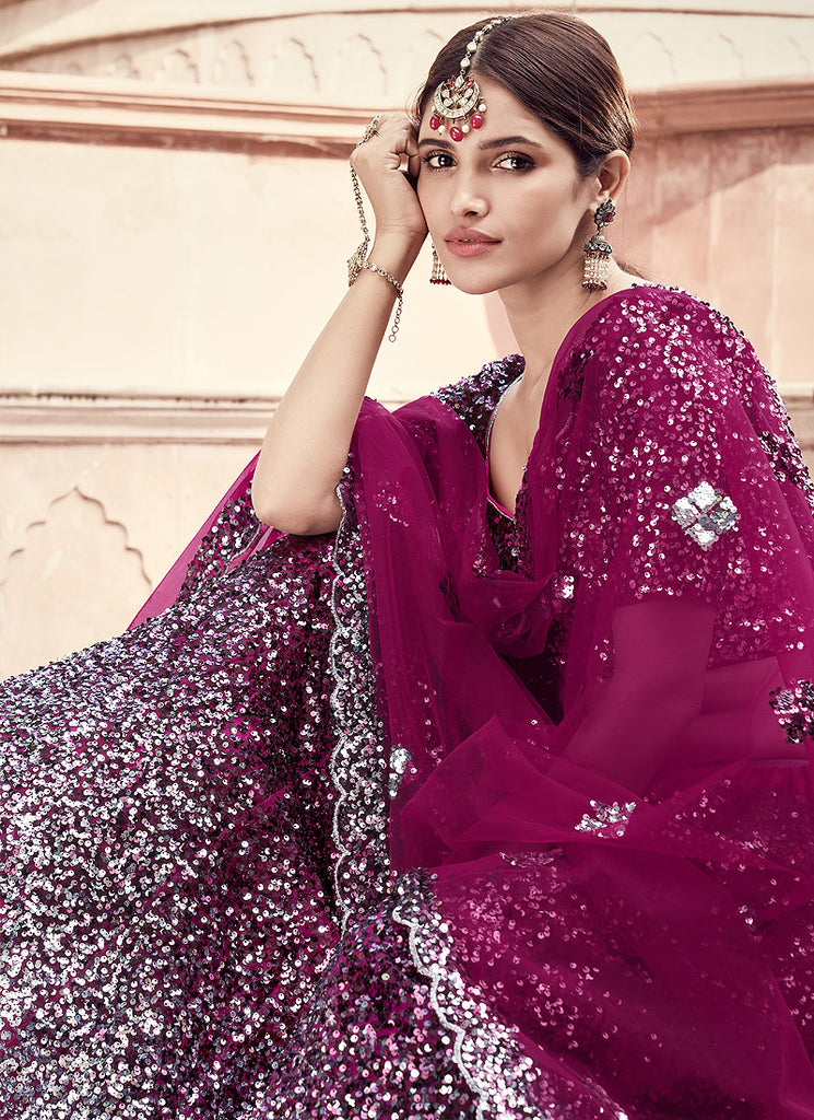 Wine And Silver Lehenga Choli In usa