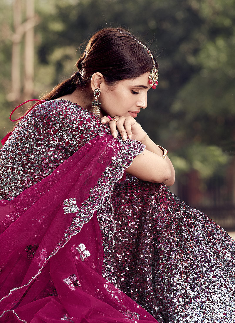 Wine And Silver Lehenga Choli In usa uk canada