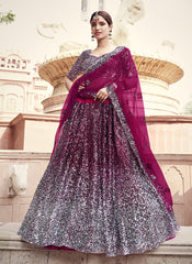 Wine And Silver Sequence Lehenga Choli