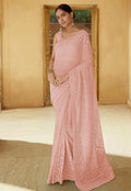 Soft Pink Chikankari Embroidered Party Wear Saree