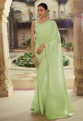 Green Mirror Embroidered Party Wear Saree