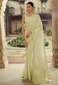 Lime Mirror Embroidered Party Wear Saree