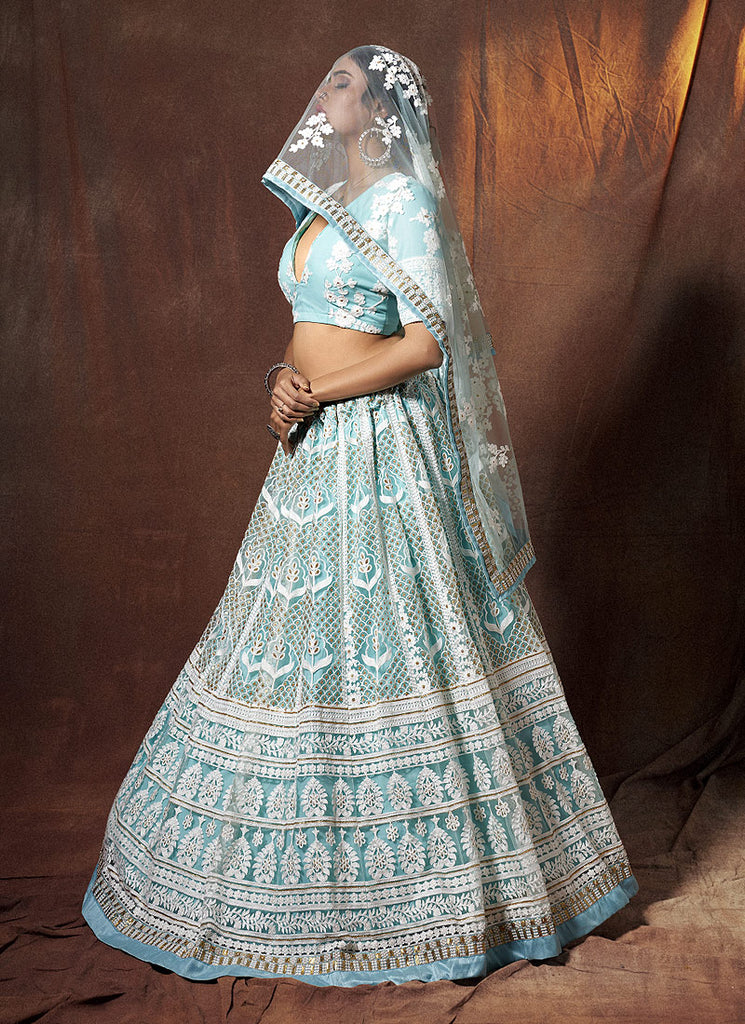 Baby Blue And White Lehenga Choli In usa uk canada