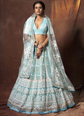 Baby Blue And White Floral Embroidered Lehenga Choli