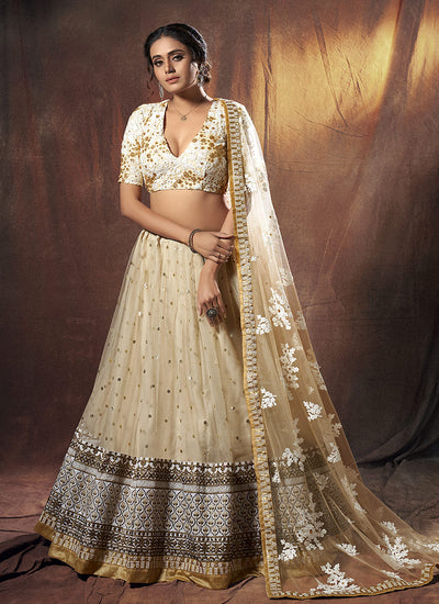 Beige Golden Sequence Embroidered Lehenga Choli