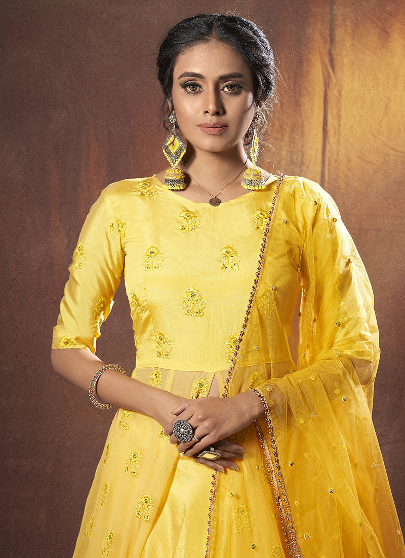 Yellow Anarkali Lehenga In usa uk canada