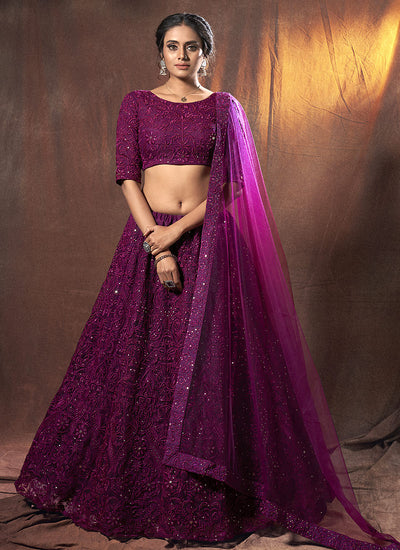 Wine Embroidered Lehenga Choli