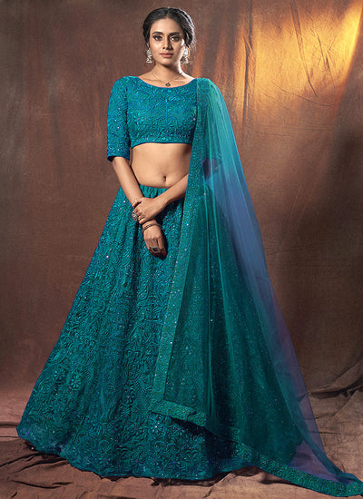 Turquoise Embroidered Lehenga Choli