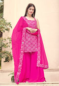 Hot Pink Mirror Embroidered Gharara Suit