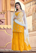 Yellow And White Embroidered Gharara Suit