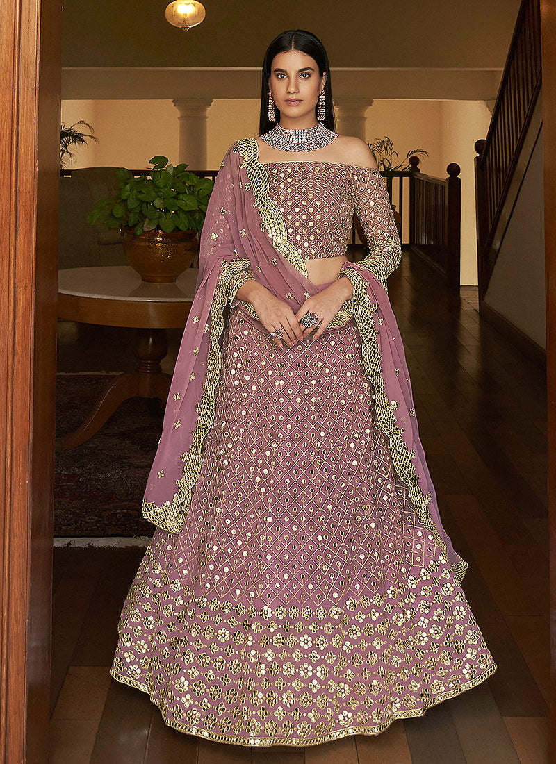 Mauve Foil Mirror Wedding Lehenga