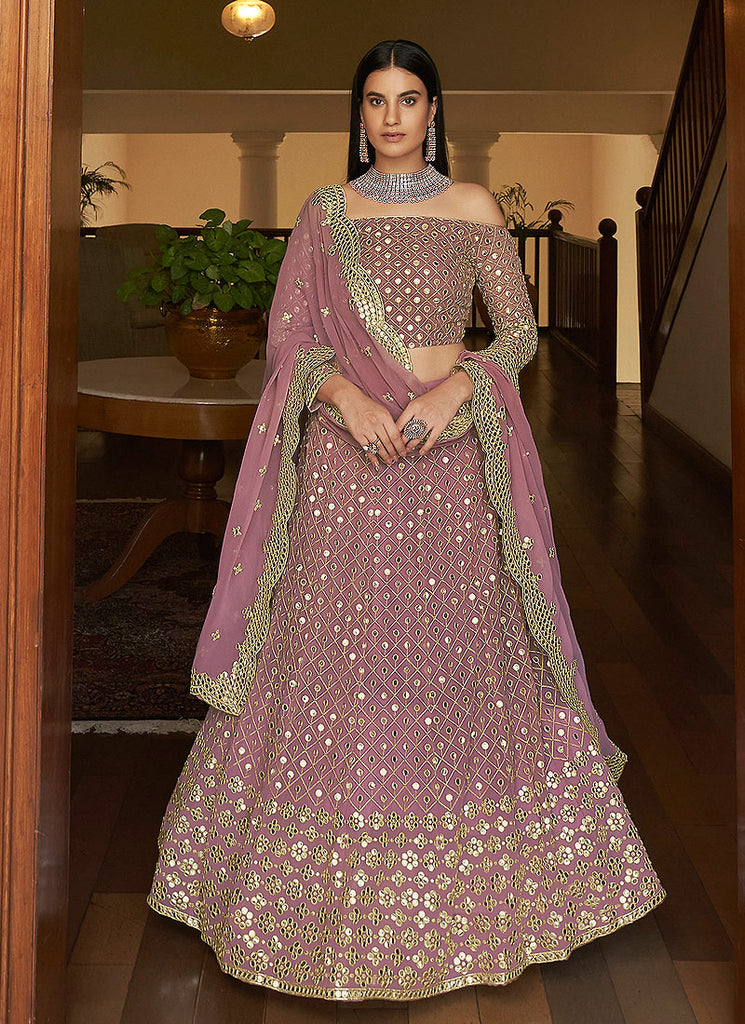 Mauve Foil Mirror Wedding Lehenga
