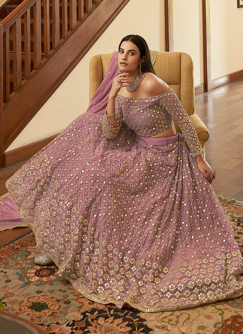 Mauve Foil Mirror Wedding Lehenga In usa
