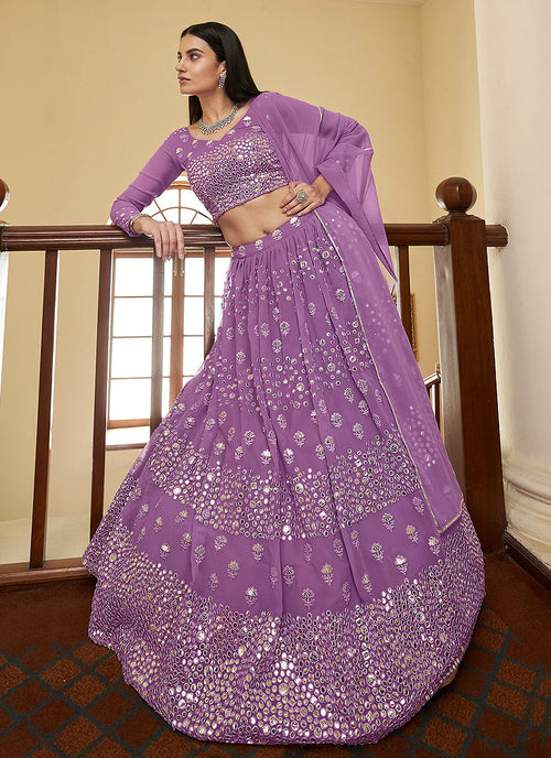 Lilac Lavender Foil Mirror Indian Wedding Lehenga