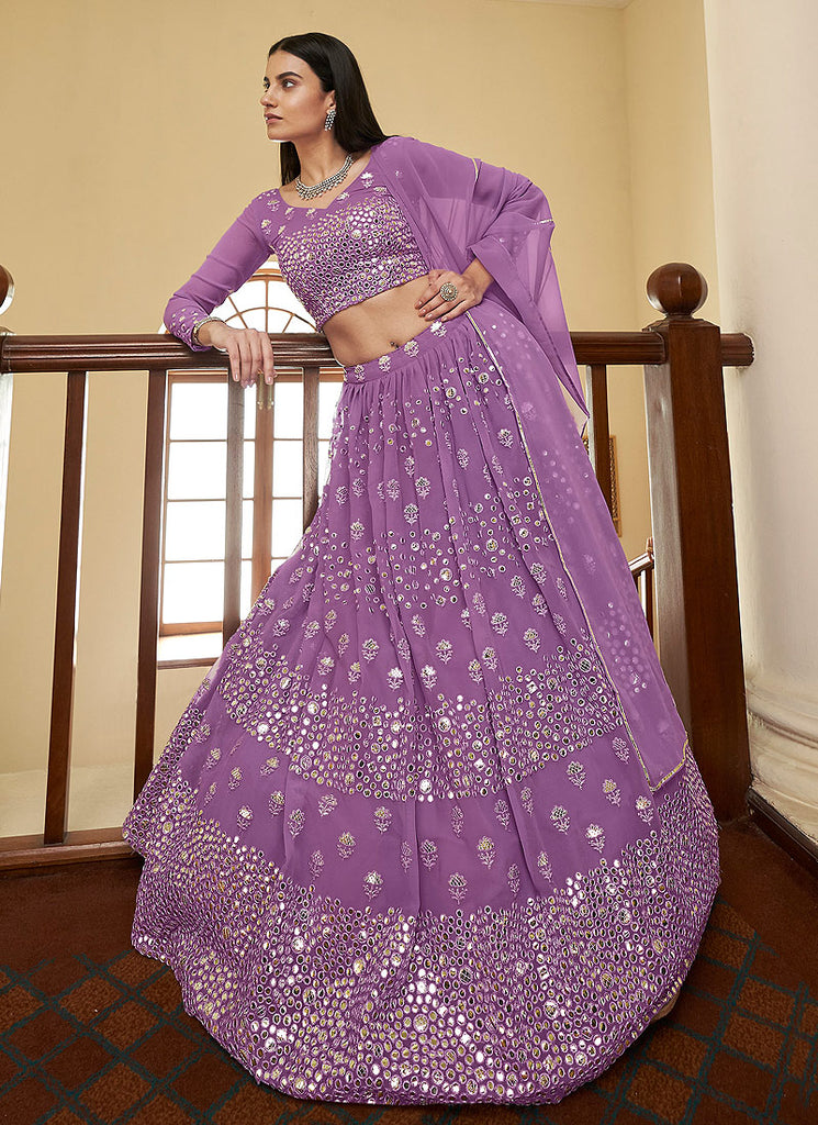 Lilac Lavender Foil Mirror Indian Wedding Lehenga