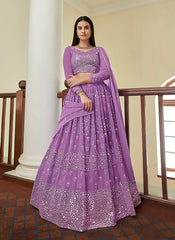Lilac Lavender Foil Mirror Embroidered Indian Wedding Lehenga