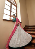 Grey And Green Foil Mirror Embroidered Indian Wedding Lehenga