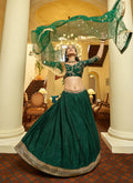 Deep Green Sequence Embroidered Indian Wedding Lehenga