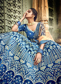 Navy Blue And Golden Designers Wedding Lehenga Choli, Lehenga