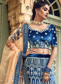 Navy Blue And Golden Designers Wedding Lehenga Choli