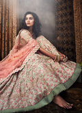 Peach And Green Designers Wedding Lehenga Choli, Lehenga