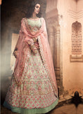 Peach And Green Lehenga Choli