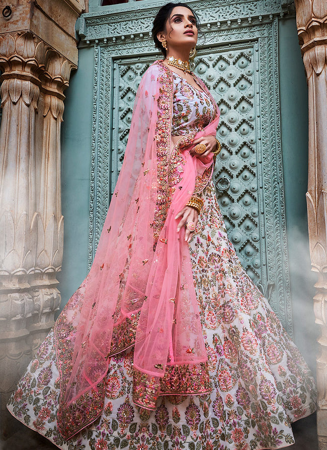 Off White And Pink Designers Wedding Lehenga Choli