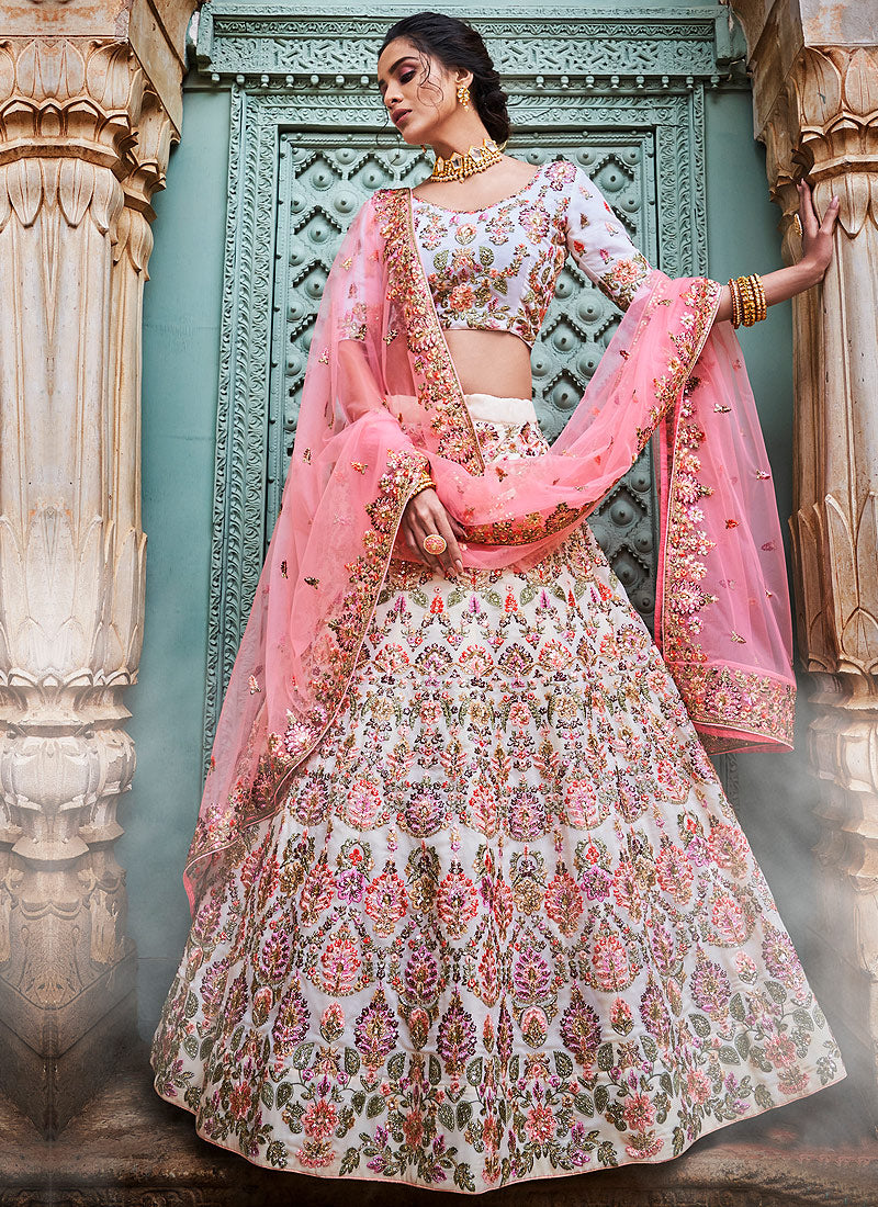 Off White And Pink Designers Wedding Lehenga Choli