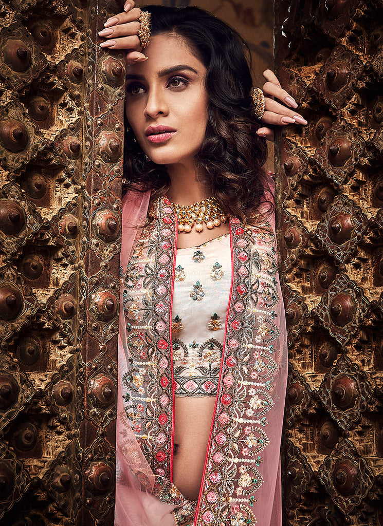 Beige And Pink Designers Wedding Lehenga Choli, Lehenga