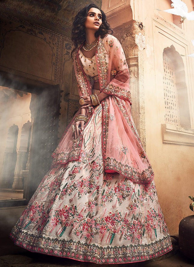 Beige And Pink Designers Wedding Lehenga Choli