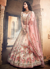 Beige And Pink Designers Lehenga Choli