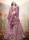 Plum Purple Multi Embroidered Wedding Lehenga Choli