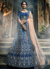 Blue And Peach Lehenga Choli