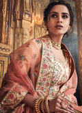  Peach Multi Embroidered Wedding Lehenga Choli, Lehenga
