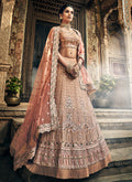 Indian Clothes - Light Brown Multi Embroidered Wedding Lehenga Choli